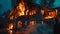 house engulfed in flames, depicting a burning residential building in suburban area. Ai Generated