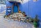 House entrance in Chefchaouen, a city in northwest Morocco noted for its buildings in shades of blue.