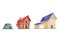 House evolution. Modern cottage, antique and medieval houses, stone age history, cartoon mansion, primitive dwelling