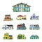 House Exterior Front View Residential Town Building Set