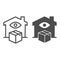 House with eye and box line and solid icon, smart home symbol, remote order delivery control vector sign on white