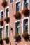 House facade in Aachen with flower decoration