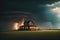 A house in a field with a tornado in the background. ai generative