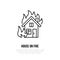 House on fire flat line sign for insurance service. Flame protection thin linear icon, pictogram. Black isolated on