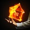 House fire icon in palm