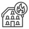 House in fire line icon. Home with fire frame outline style pictogram on white background. Domestic heating or burning