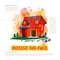 House on fire with typographic design - vector