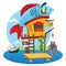 House fisherman. Cartoon illustration of a wooden hut on stilts near the river. Drawing for gaming mobile applications