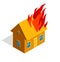 House on flames of fire real estate insurance concept vector isometric illustration isolated on white background, natural disaster