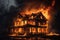 House in flames, an intense and urgent fiery spectacle unfolds