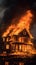House in flames, an intense and urgent fiery spectacle unfolds