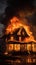 House in flames, an intense and urgent fiery spectacle unfolds