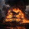 House in flames, an intense and urgent fiery spectacle unfolds