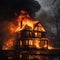 House in flames, an intense and urgent fiery spectacle unfolds