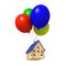 House floating with balloons