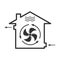 House forced ventilation system icon, mechanical fanning of building, airing sign