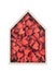House full of love concept. Wooden house with many red hearts isolated on white background