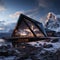 A house of the future built in an iceberg in Anarctica. Future living: innovative house within antarctic iceberg -