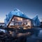 A house of the future built in an iceberg in Anarctica. Future living: innovative house within antarctic iceberg -