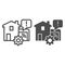 House garage with mechanic gear line and solid icon, smart home symbol, automated door with remote control vector sign