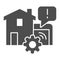House garage with mechanic gear solid icon, smart home symbol, automated door with remote control vector sign on white
