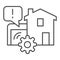 House garage with mechanic gear thin line icon, smart home symbol, automated door with remote control vector sign on