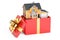 House gift. Home in gift box, 3D rendering