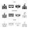 House of government, stadium, cafe, church.Building set collection icons in black,monochrome,outline style vector symbol