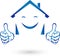 House with hands and smile, real estate and real estate agent logo