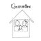 House with happy family. Concept of quarantine isolation during the pandemic