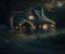 House of the hobbit hole. Fantasy Village Shire, houses with round doors and windows. The fabulous landscape of the Lord of the