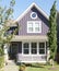 House Home Bright Purple Exterior Front Elevation Rockwork Roof Details