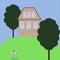 House home building illustration tree architecture grass garden green landscape village cartoon family summer tree garden Park flo