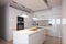 house home contemporary interior luxury white design kitchen apartment nobody modern. Generative AI.