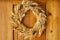 House home front door Fall autumn Thanksgiving decorations country style natural botanical rustic wreath on wood background