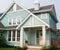 House Home Pastel Green Exterior Front Elevation Rockwork Roof Details