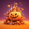House of horrors with pumpkins. Halloween illustration. Generative AI. Can be used as a captivating and enchanting