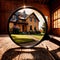 House hunting property search, magnifying glass looking at home