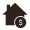 House icon with dollar sign. Real estate investment symbol. Housing price sign