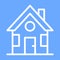 House icon with door, windows and chimney. Simple linear image. Isolated vector on a blue background