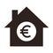 House icon with euro sign. Real estate investment symbol. Housing price sign