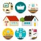 House Icon. Vector Family Houses Set with Interiors