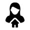 House icon vector with person profile avatar female user symbol in a flat color glyph pictogram