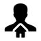 House icon vector with person profile avatar male user symbol in a flat color glyph pictogram