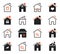 House icons. Exterior home images. Flat outlined houses, real estate property symbols. Thin line style housing. Vector