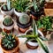 House indoor plants collection. Succulent and cactus in different pots on white background