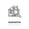 House inspection vector flat line icon. Real estate logo. Illustration of building under glass. Engineering survey