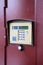 House intercom with RFID key and keypad in multi store building, close-up view