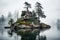  House island foggy lake. Generate Ai