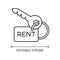 House key pixel perfect linear icon. Rent service. Real estate. Property rental . Renting deal. Thin line customizable